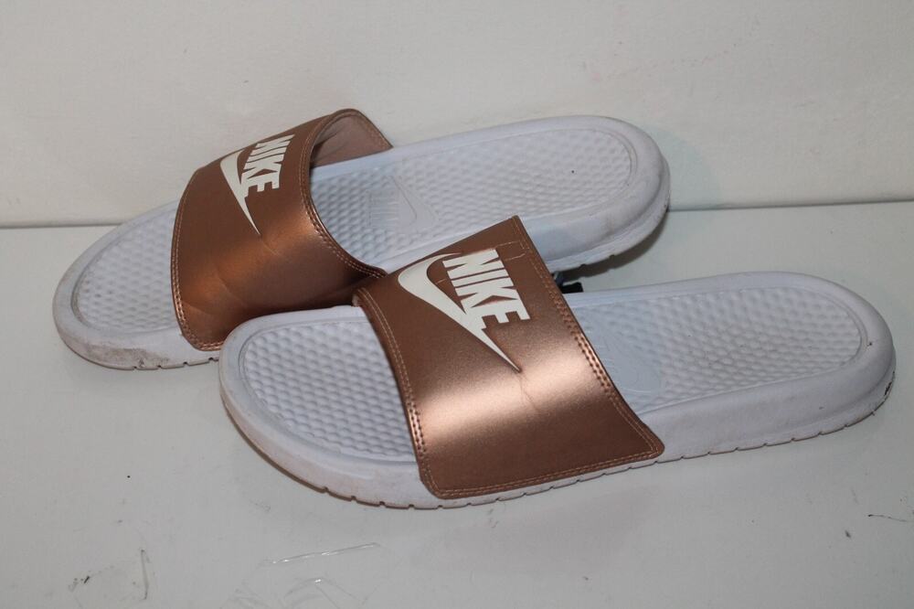 Nike Benassi Slide Sandals, 343881-106, Copper/White, Women's Size 11